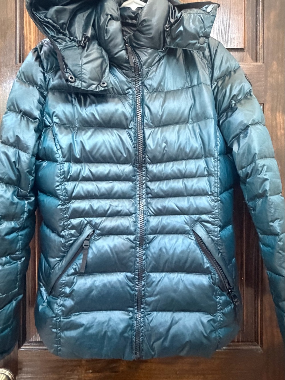 Andrew Marc emerald green Quilted Puffer Jacket with detachable Hood